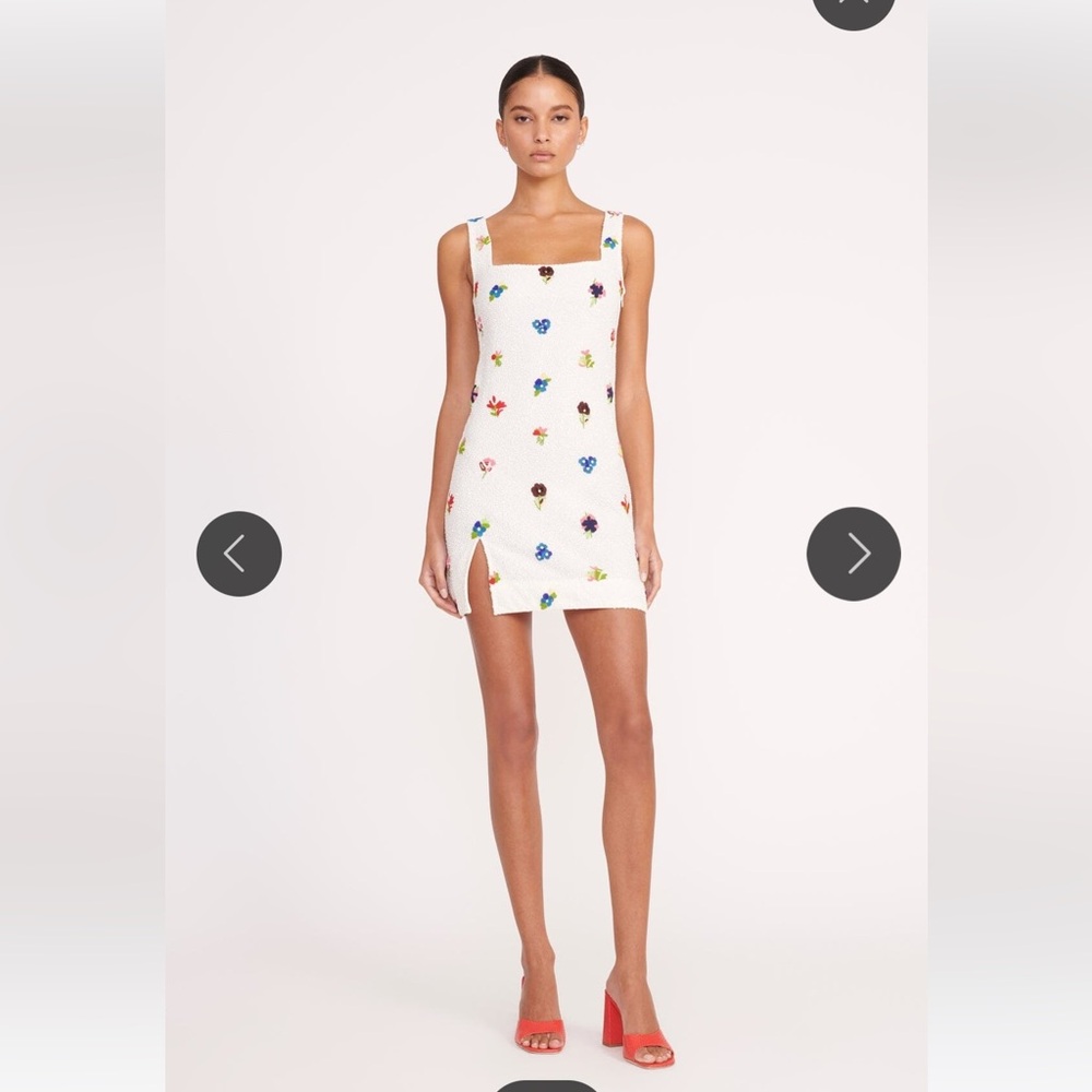 Worn once! Gorgeous Staud beaded white mini dress with florals
